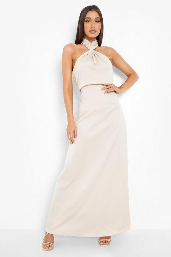 boohoo Satin Halterneck Twist Maxi Bridesmaid Dress 1