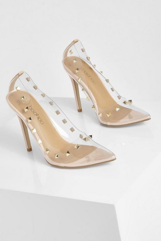 boohoo Clear Stud Detail Court Shoes 2