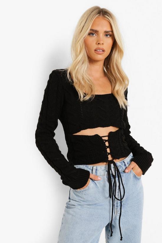 boohoo Cable Knit Lace Detail Corset Crop Top 1