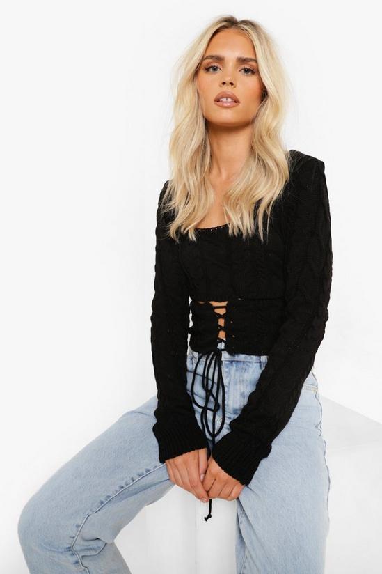 boohoo Cable Knit Lace Detail Corset Crop Top 3