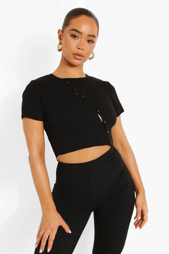 boohoo Ribbed Button Up Short Sleeve Top 3