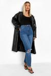 boohoo High Waisted Straight Leg Jeans With Busted Knee thumbnail 1