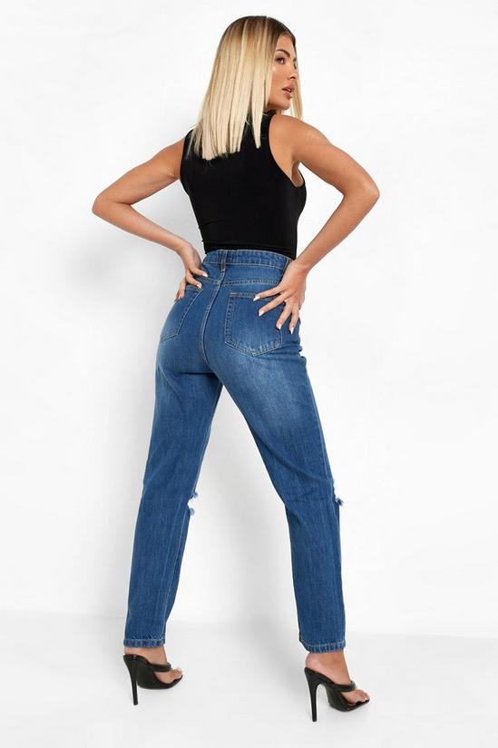 boohoo High Waisted Straight Leg Jeans With Busted Knee 2