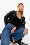 boohoo High Waisted Straight Leg Jeans With Busted Knee thumbnail 4