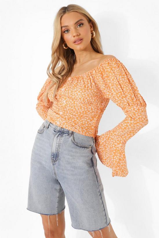 boohoo Puff Sleeve Floral Off The Shoulder Top 1