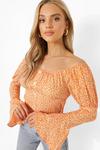 boohoo Puff Sleeve Floral Off The Shoulder Top thumbnail 4