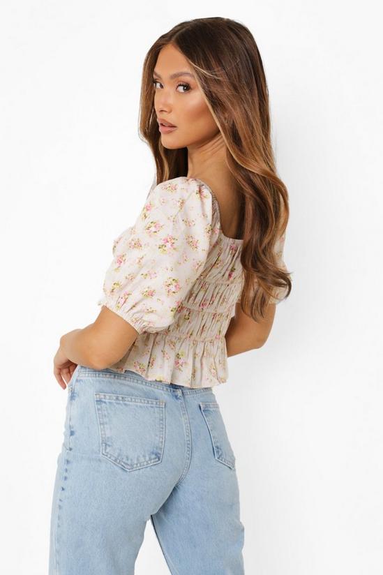 boohoo Ruched Detail Floral Puff Sleeve Top 2