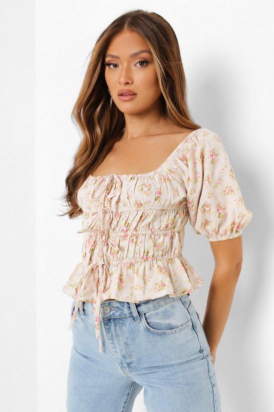 boohoo Ruched Detail Floral Puff Sleeve Top 4
