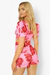boohoo Floral Puff Sleeve Crop Top & Belted Shorts Set thumbnail 2