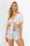 boohoo Gingham Tie Front Puff Sleeve Top thumbnail 1