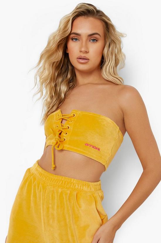 boohoo Official Velour Lace Up Bandeu 1
