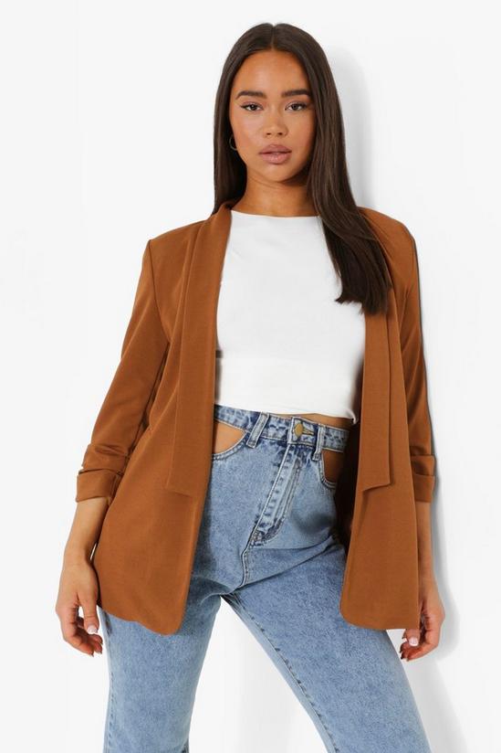 boohoo Ruched Sleeve Jersey Tailored Blazer 1