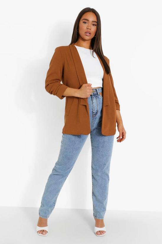 boohoo Ruched Sleeve Jersey Tailored Blazer 3