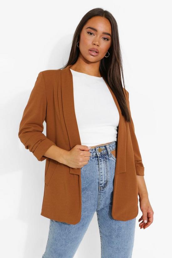 boohoo Ruched Sleeve Jersey Tailored Blazer 4
