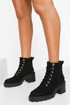 boohoo Wide Fit Chunky Heeled Hiker Boots thumbnail 1