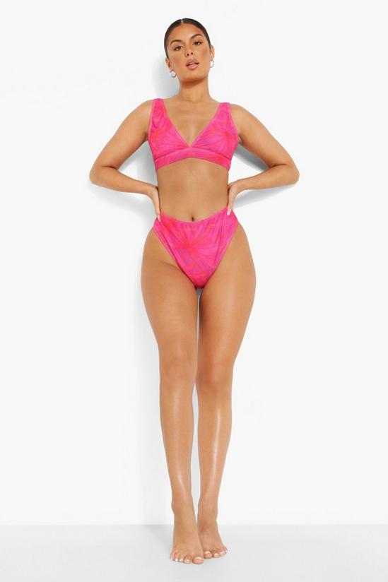 boohoo Pink Palm Plunge Bikini Crop Top 3