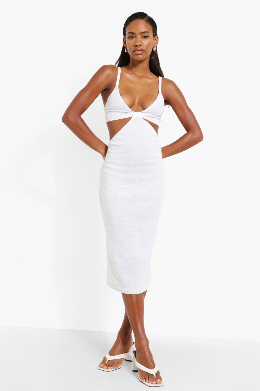 Cut Out Halterneck Knitted Midi Dress