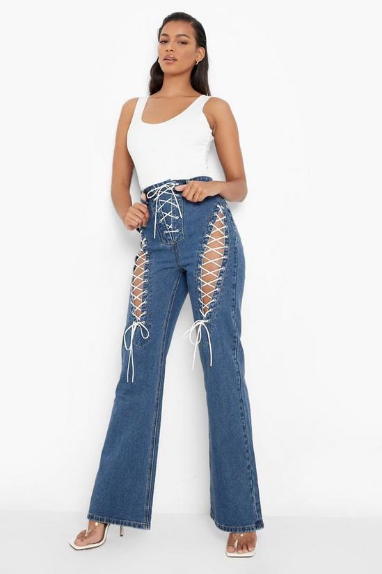boohoo Lace Up Detail Bootcut Jeans 1