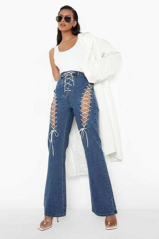 boohoo Lace Up Detail Bootcut Jeans 3