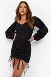 boohoo Cold Shoulder Puff Sleeve Ruched Dress thumbnail 1