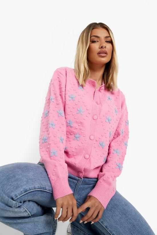 boohoo Embroidered Floral Bobble Knit Cardigan 1