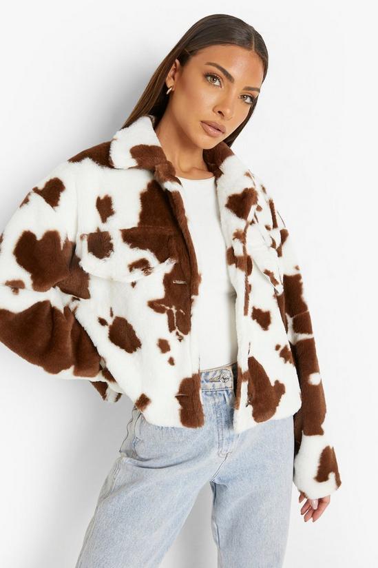 boohoo Cow Print Faux Fur Jacket 1