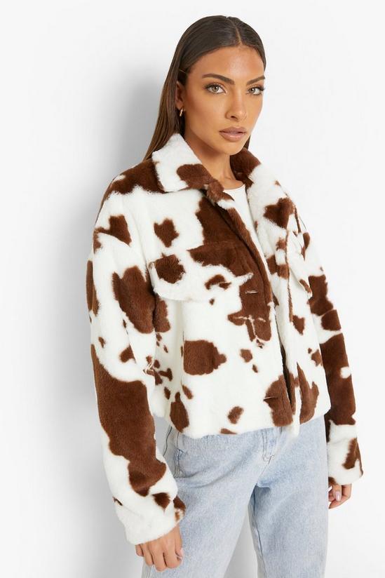 boohoo Cow Print Faux Fur Jacket 4