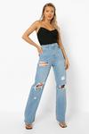 boohoo High Rise Straight Leg Jeans With Rips thumbnail 1