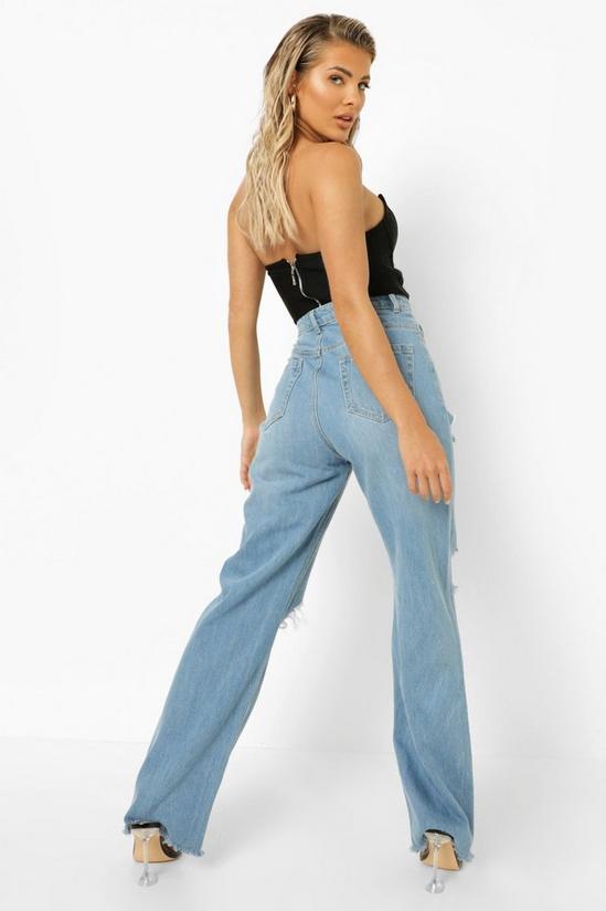 boohoo High Rise Straight Leg Jeans With Rips 2