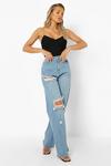 boohoo High Rise Straight Leg Jeans With Rips thumbnail 3