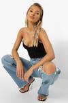 boohoo High Rise Straight Leg Jeans With Rips thumbnail 4