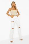 boohoo High Rise Straight Leg Jeans With Rips thumbnail 4