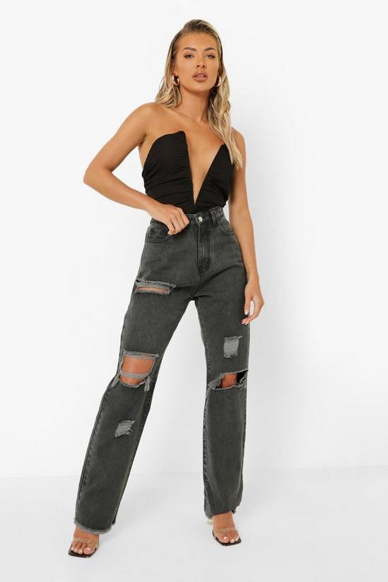 boohoo High Rise Straight Leg Jeans With Rips 1