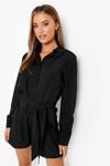 boohoo Belted Cotton Shirt Playsuit thumbnail 1