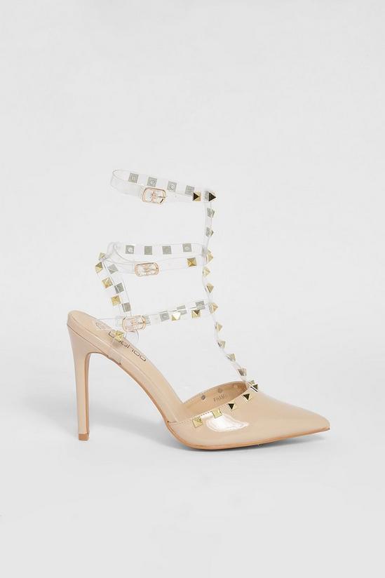 boohoo Clear Studded Detail Court Shoe 2