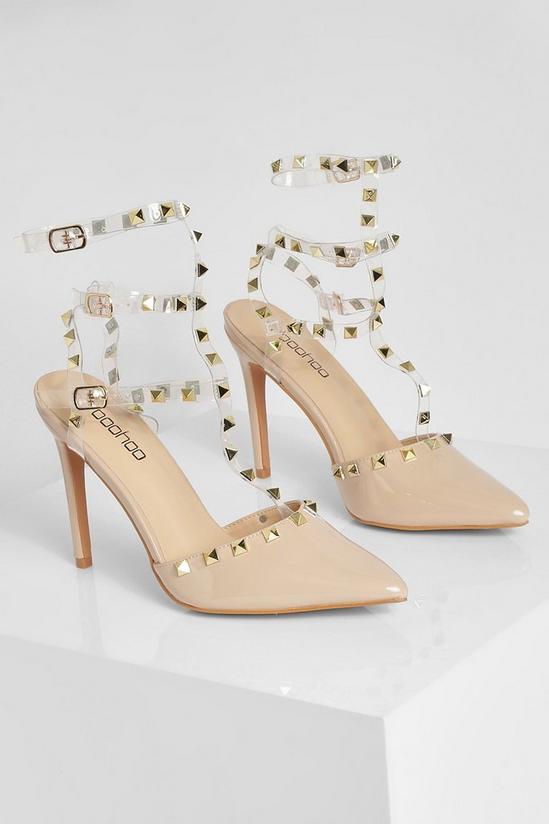 boohoo Clear Studded Detail Court Shoe 3