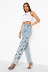 boohoo Butterfly Embroidered Detail Boyfriend Jeans thumbnail 1