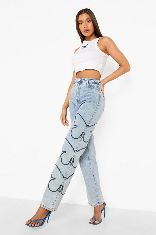 boohoo Butterfly Embroidered Detail Boyfriend Jeans 1