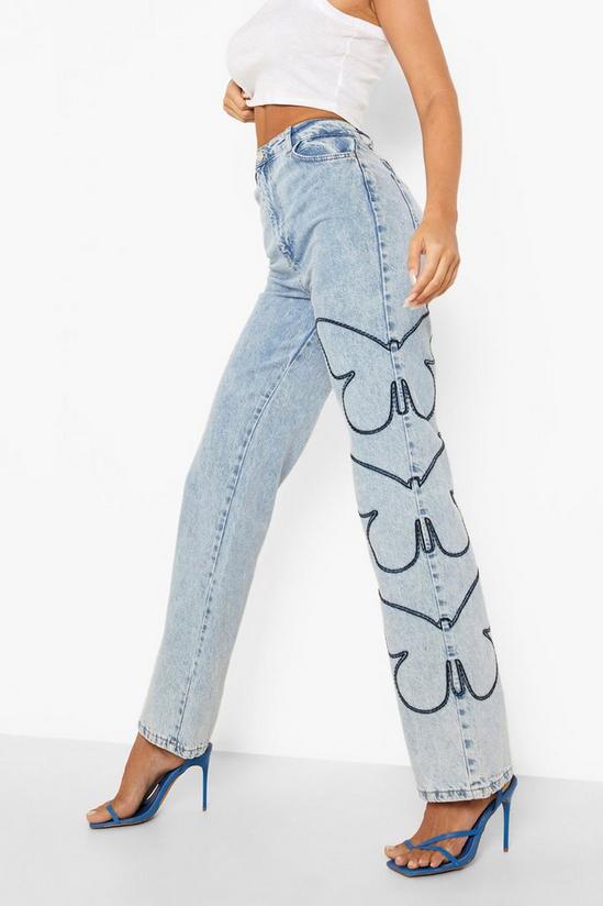 boohoo Butterfly Embroidered Detail Boyfriend Jeans 4
