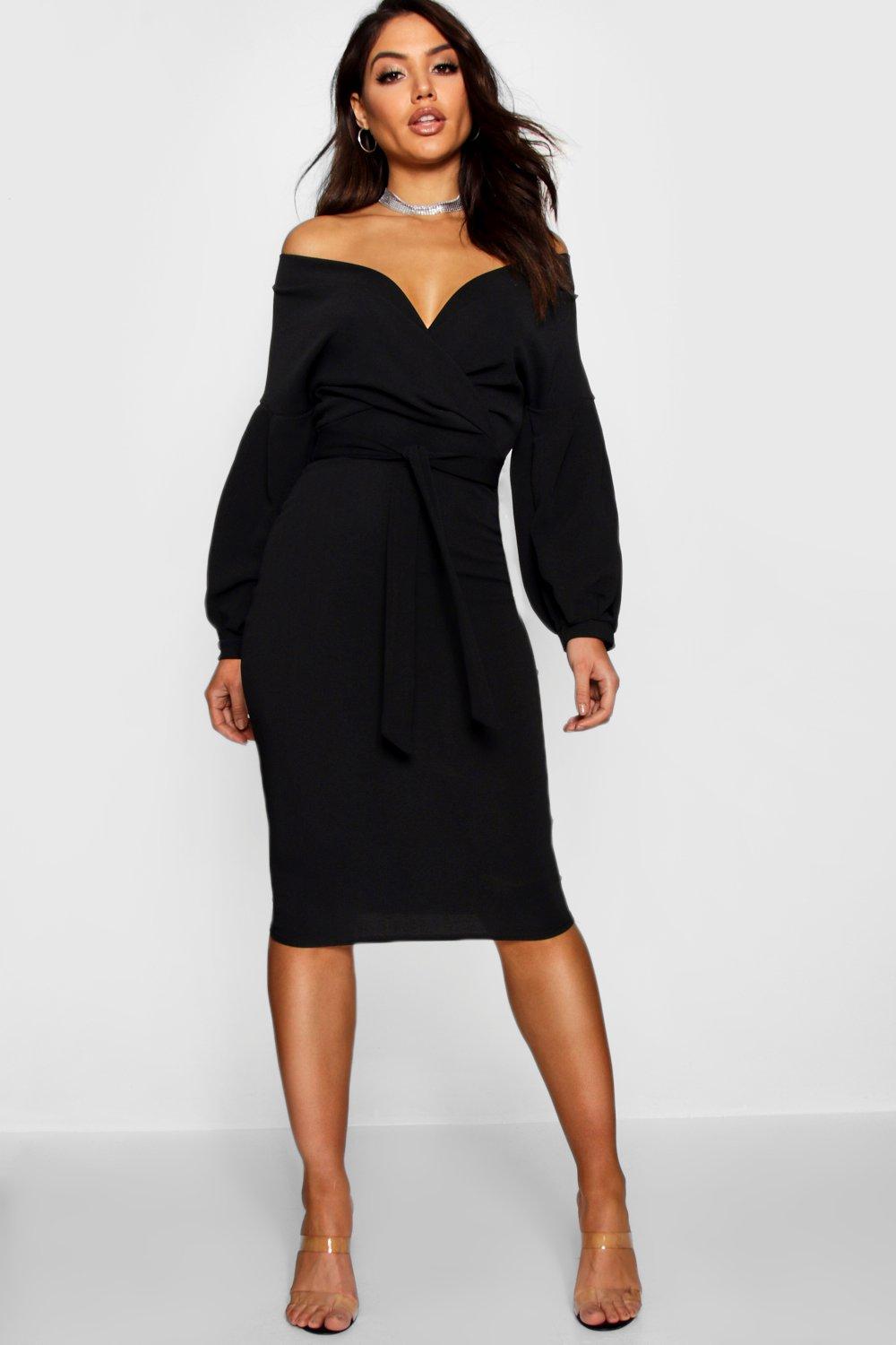 Recycled Off The Shoulder Wrap Midi Dress