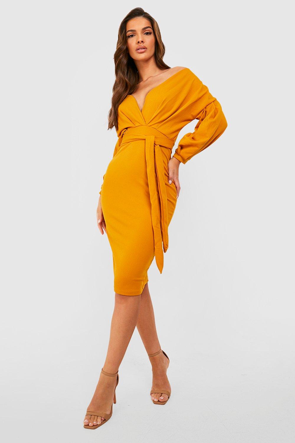 Recycled Off The Shoulder Wrap Midi Dress