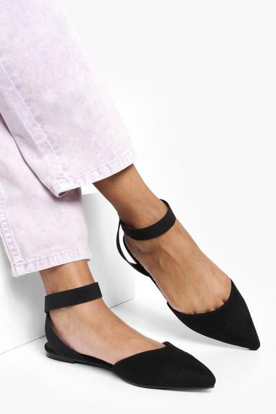 Wide Fit Elastic Strap Pointed Flats
