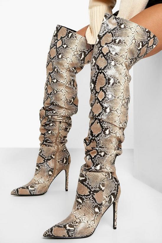 boohoo Snake Print Thigh High Stiletto Boots 2