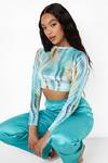 boohoo Printed Velour Back Cut Out Crop Top thumbnail 1