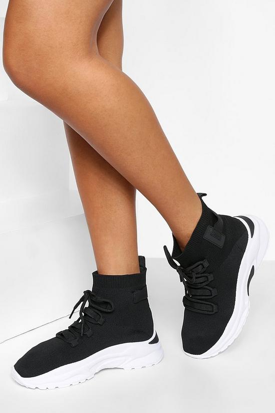 boohoo Lace Up Sock Trainer 1