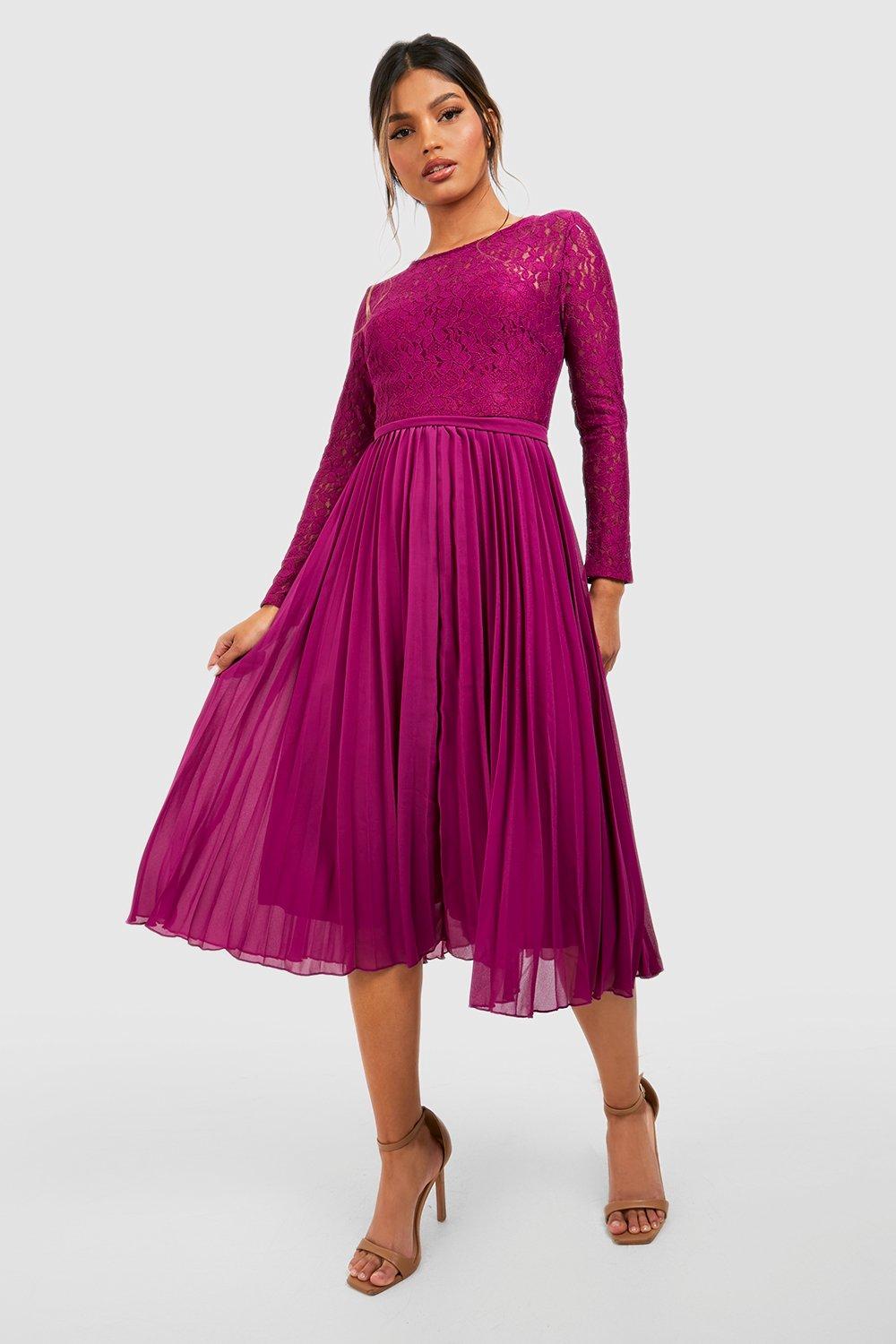 Lace Pleated Midi Dress
