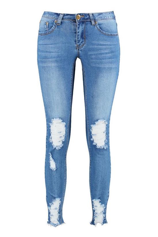 boohoo Mid Rise Distressed Knee And Ankle Skinny Jeans 3