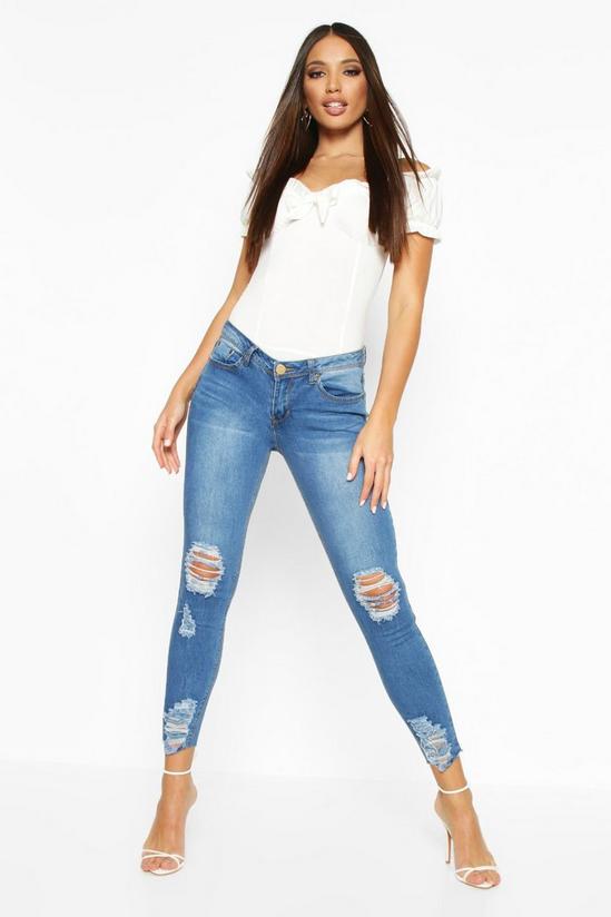 boohoo Mid Rise Distressed Knee And Ankle Skinny Jeans 4