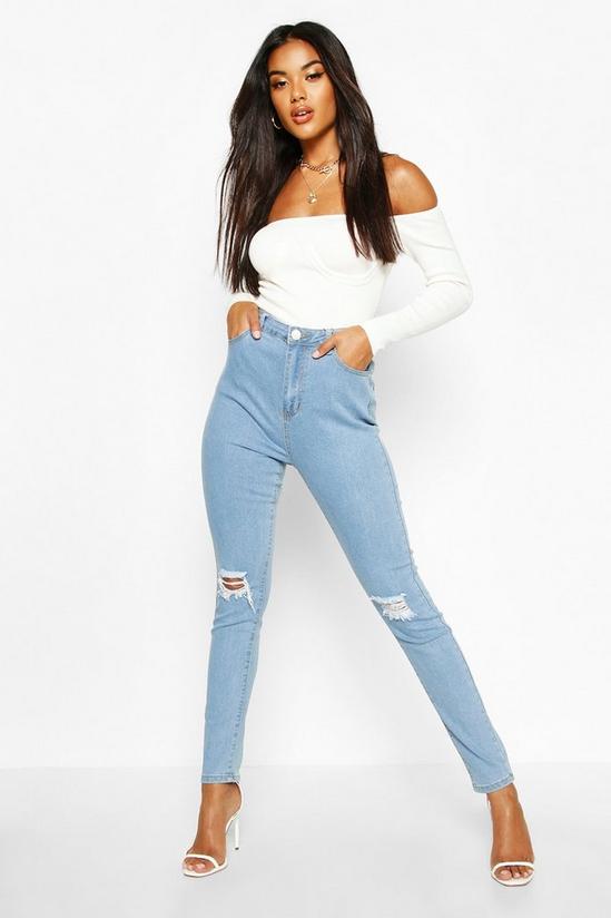 boohoo Basics High Waist Distressed Skinny Jeans 1
