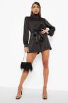 boohoo Satin Belted High Neck Playsuit thumbnail 1